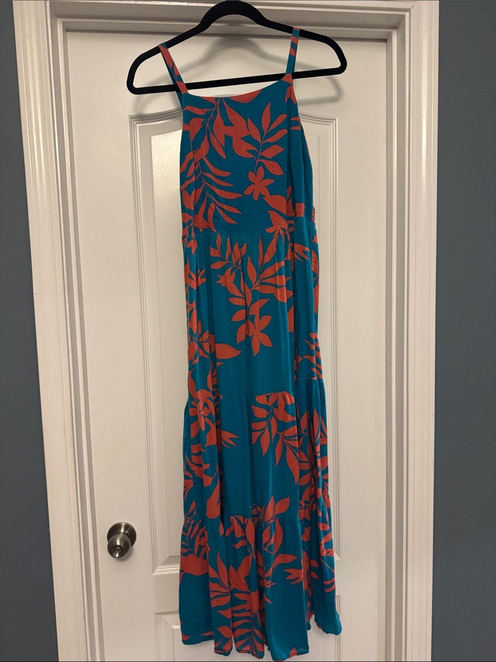 Teal and Coral Floral Tiered Maxi Dress